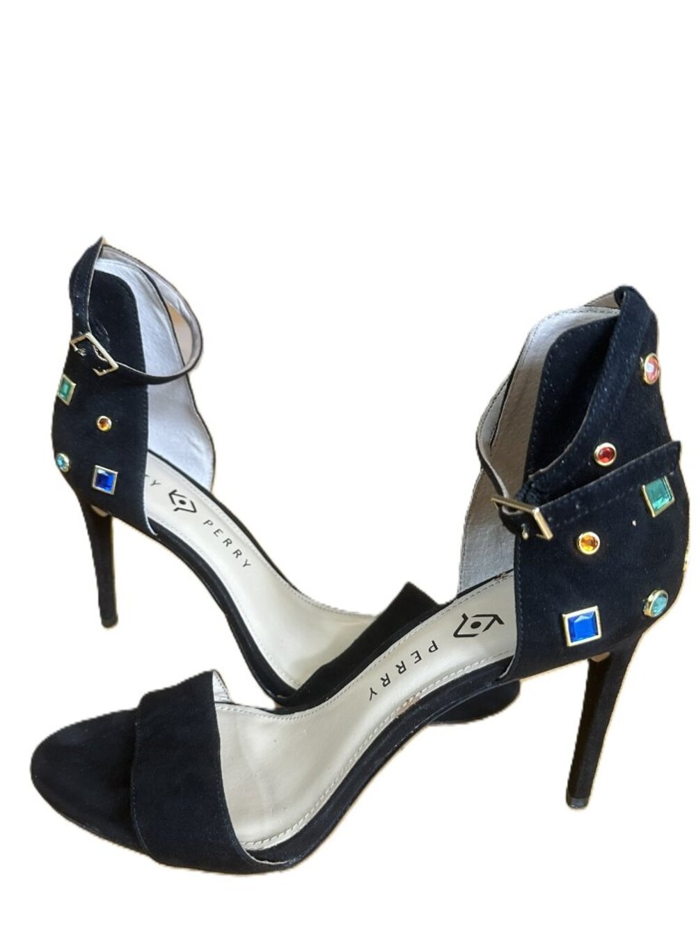 Katy Perry size 9.5 Black Suede Jeweled High Heel Shoes Josephina 4" heels